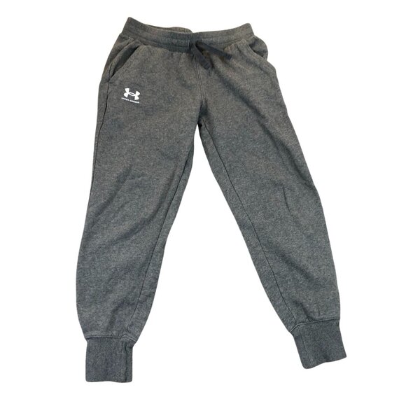 Under Armour Youth Jogger Pants Small Fleece Sweatpants Loose Fit Drawstring Gra - Picture 1 of 10